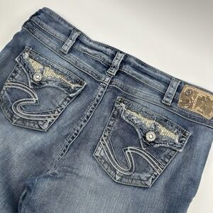 Silver Jeans Co. Womens Y2K Distressed Bootcut Sequins Flap pocket 14/32